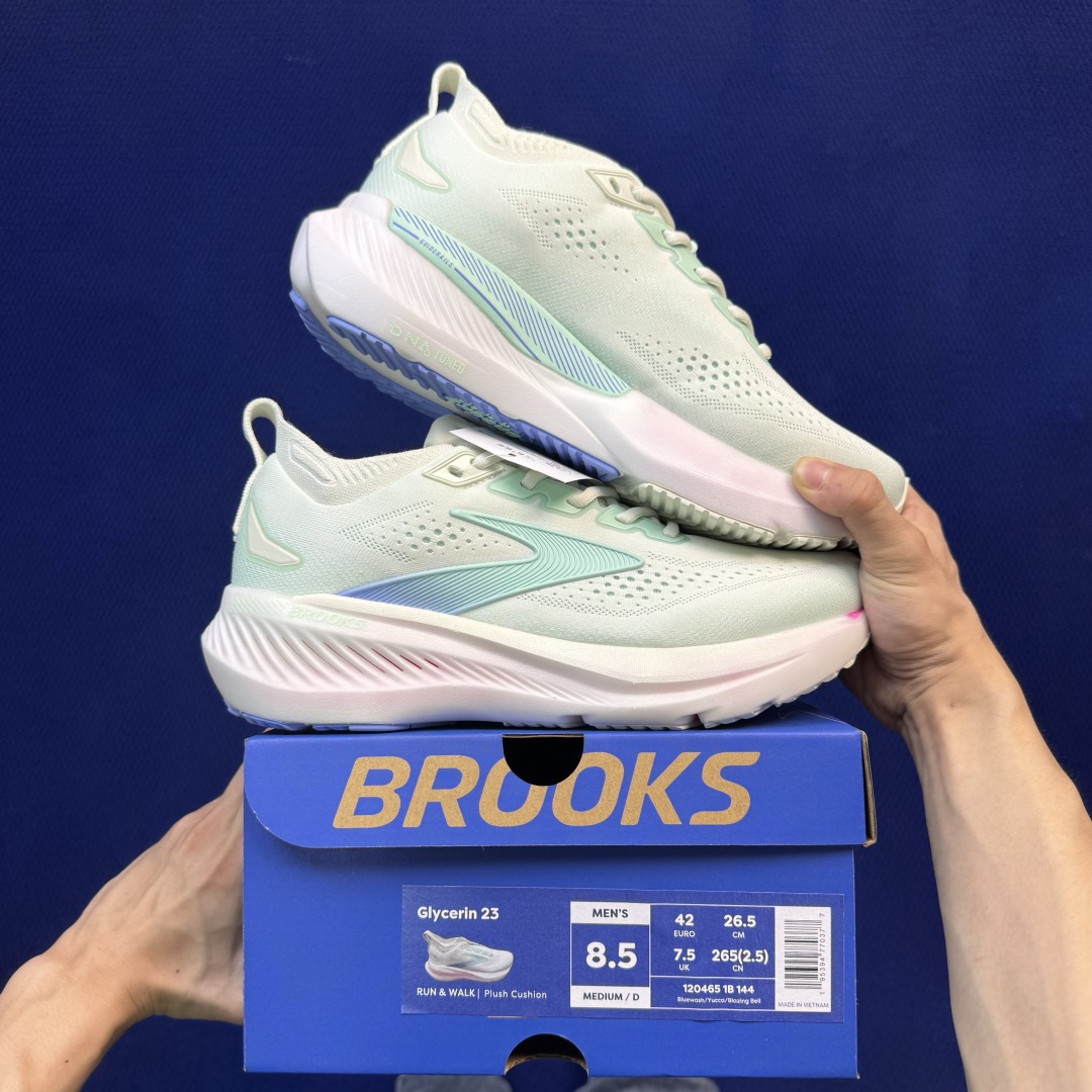 Brooks布鲁克斯 GLYCERIN 23 跑步鞋 第5色:白粉浅绿 货号：-1B-144 尺码：36-45带半码