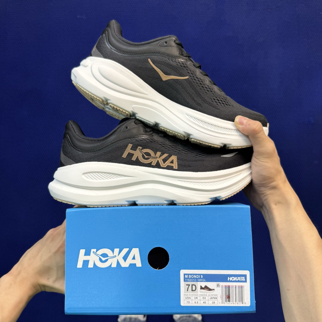 Hoka One One Bondi 9 跑步鞋 纯原大厂出品！品质库存稳定放心推！ 第18色：黑白棕 货号：-BRGL