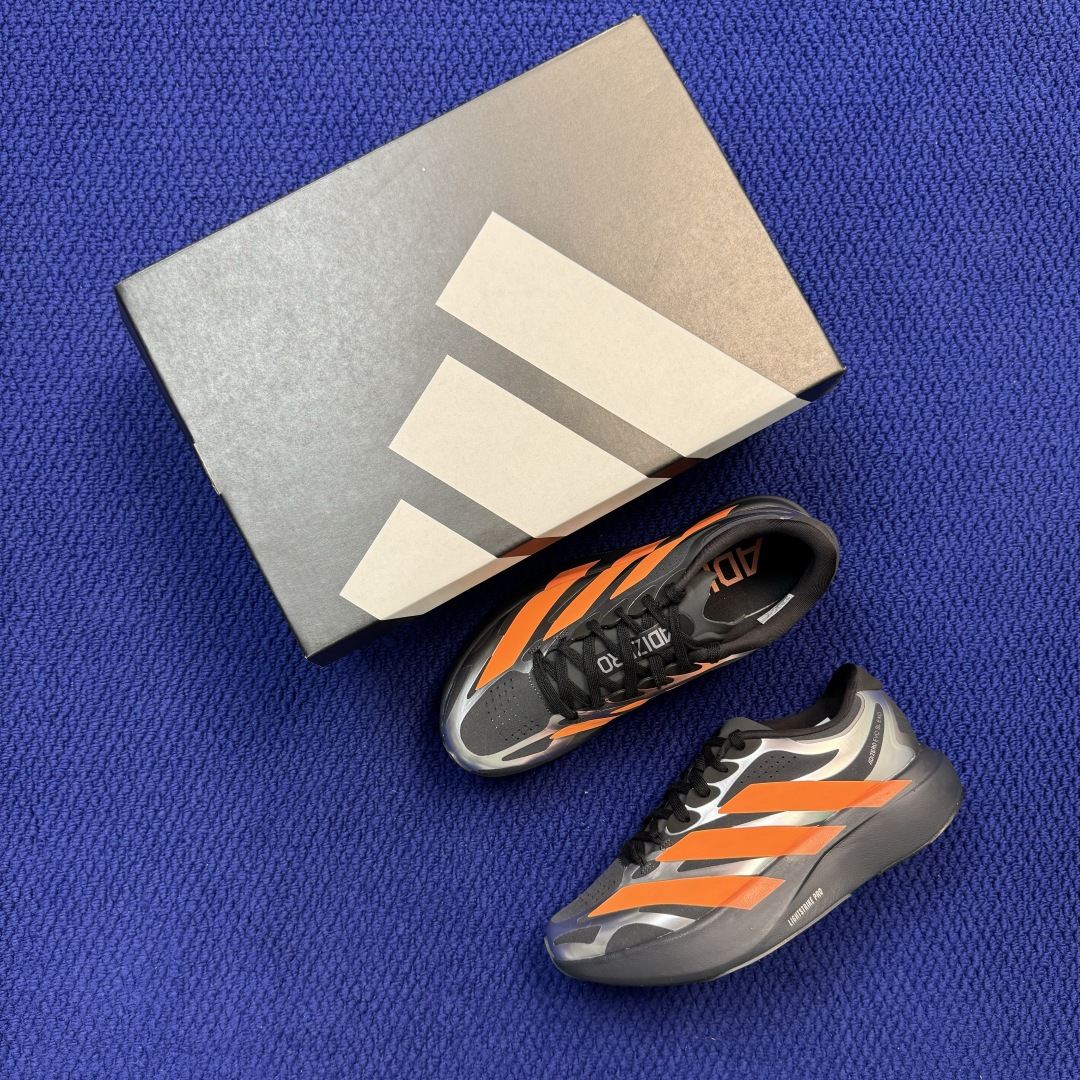 新版 AD Adizero Evo SL 阿迪达斯马拉松跑步鞋 轻量Q弹缓震跑鞋新体验！第48色:黑橘 货号：KI476