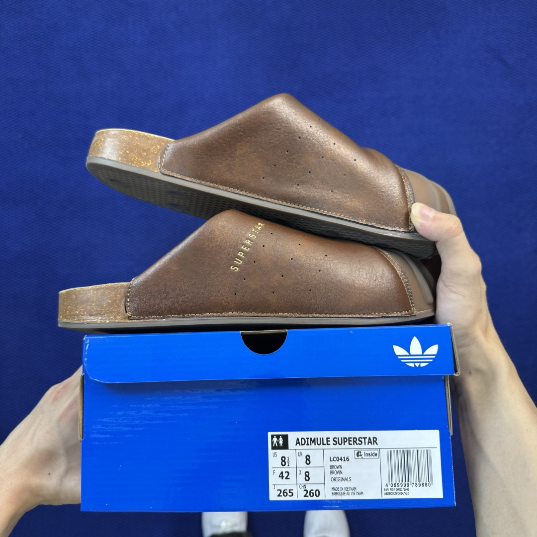 阿迪勃肯鞋拖鞋 第15色:棕色光面皮贝壳头 adidas originals Adimule Superstar 一脚蹬