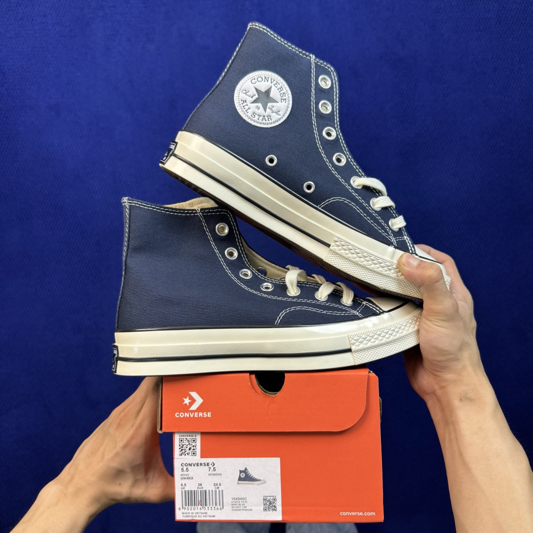 虎扑版‼️ 匡威 藏蓝色高帮 C Converse 匡威 Chuck 70 1970S 帆布休闲板鞋 行业一线头部硫化大