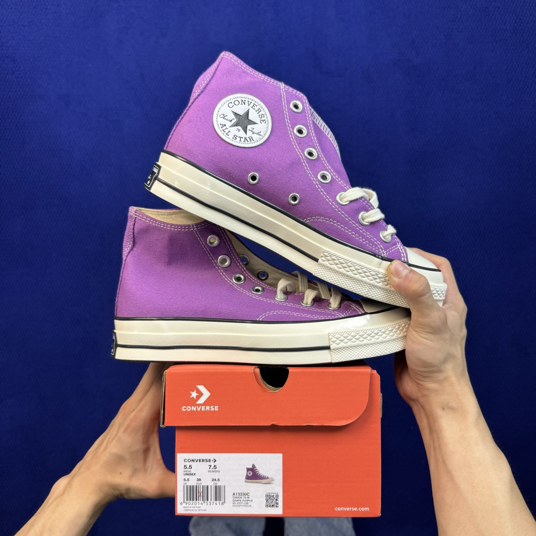 虎扑版‼️ 匡威 葡萄紫高帮 A13330C Converse 匡威 Chuck 70 1970S 帆布休闲板鞋 行业一
