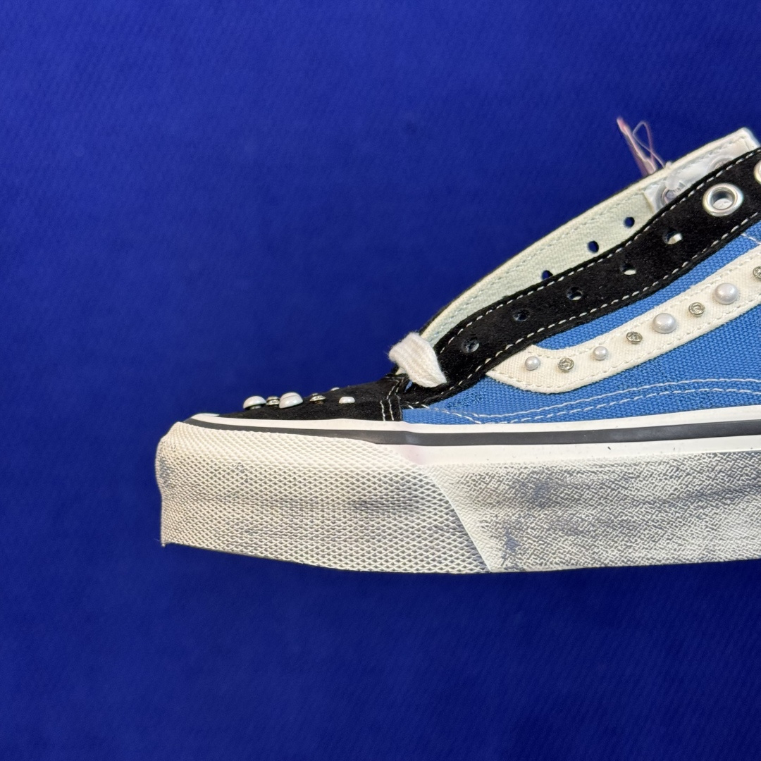 虎扑版！Vans Old Skool 低帮 蓝色珍珠碎钻铆钉限定！ 纯原级别外贸订单！万斯经典 硫化帆布板鞋 正品海鸥线