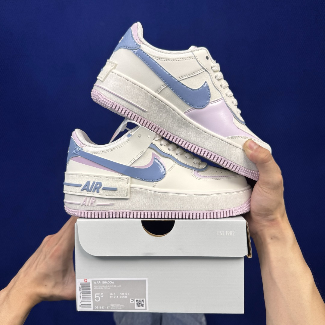 3A空军！马卡龙系列第63色：白蓝紫 Nike AIR Force 1 Shadow 空军一号 百分百每个配色原鞋开发！