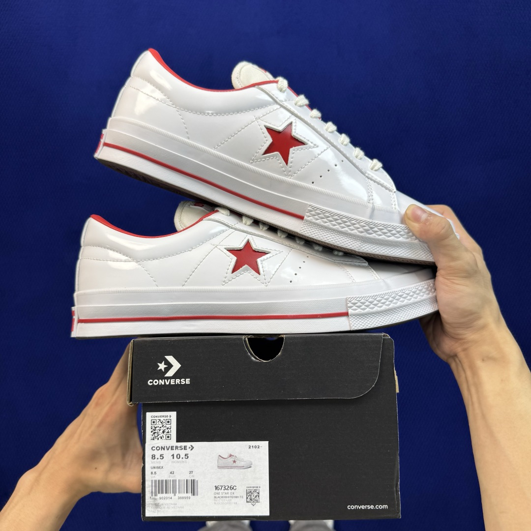虎扑版‼️ 匡威OneStar星星鞋 光面皮白色红标 Converse One Star Ox 帆布休闲板鞋 C 行业一