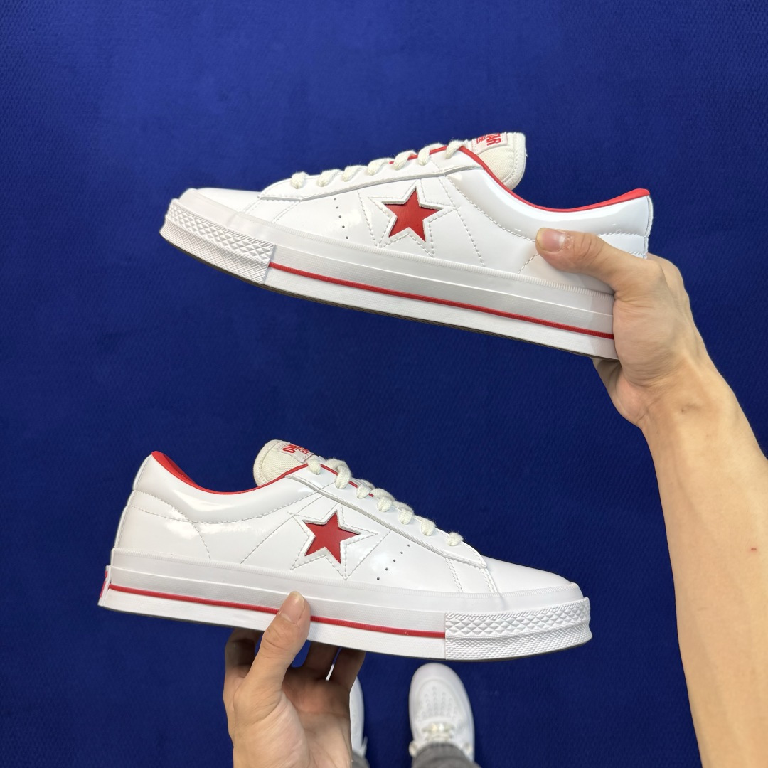 虎扑版‼️ 匡威OneStar星星鞋 光面皮白色红标 Converse One Star Ox 帆布休闲板鞋 C 行业一