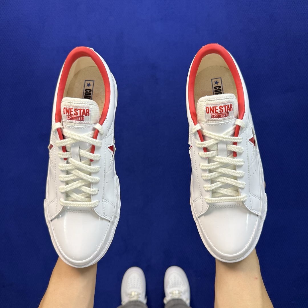 虎扑版‼️ 匡威OneStar星星鞋 光面皮白色红标 Converse One Star Ox 帆布休闲板鞋 C 行业一