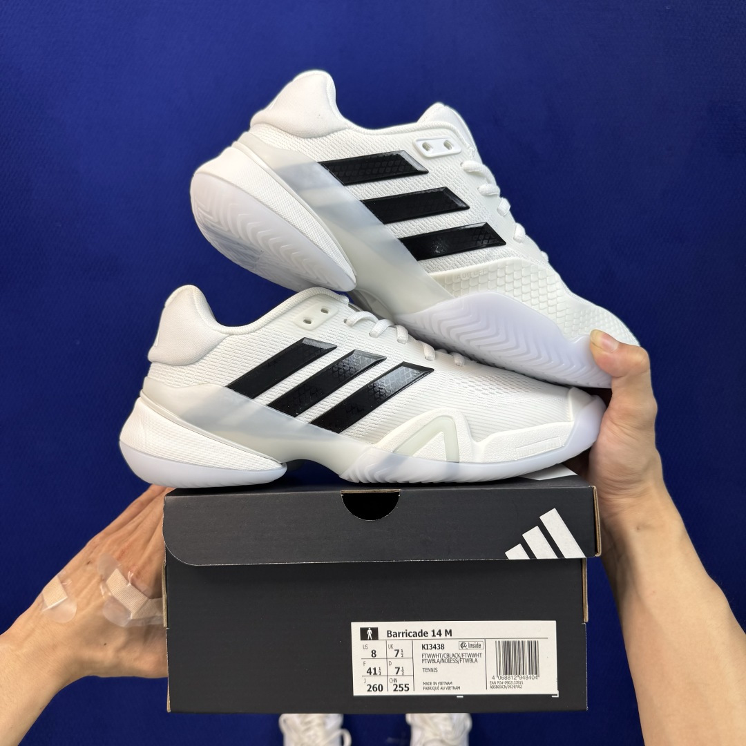 adidas BARRICADE 14 M 专业网球鞋 第1色:白色 货号：KI3438 王欣瑜同款战靴，主打侧向支撑与