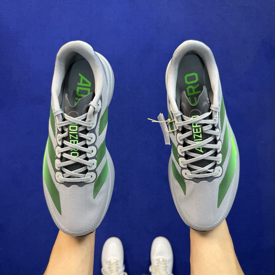 新版 AD Adizero Evo SL 阿迪达斯马拉松跑步鞋 轻量Q弹缓震跑鞋新体验！第49色:灰绿 货号：KI692