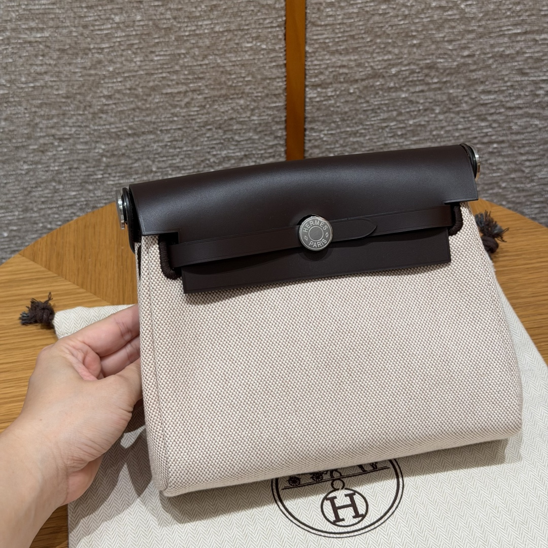 Mini Canvas and Leather Shoulder Bag with Silver Buckle