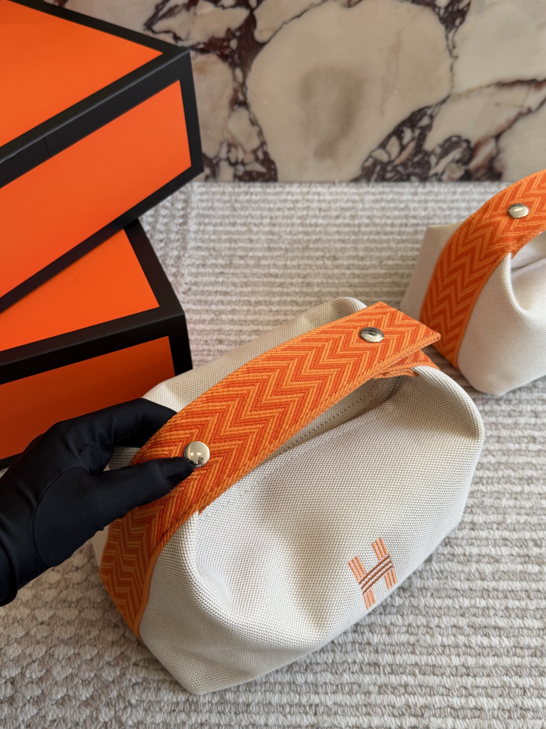 Hermes Bride-a-Brac Beige Orange canvas 25x15cm travel everyday