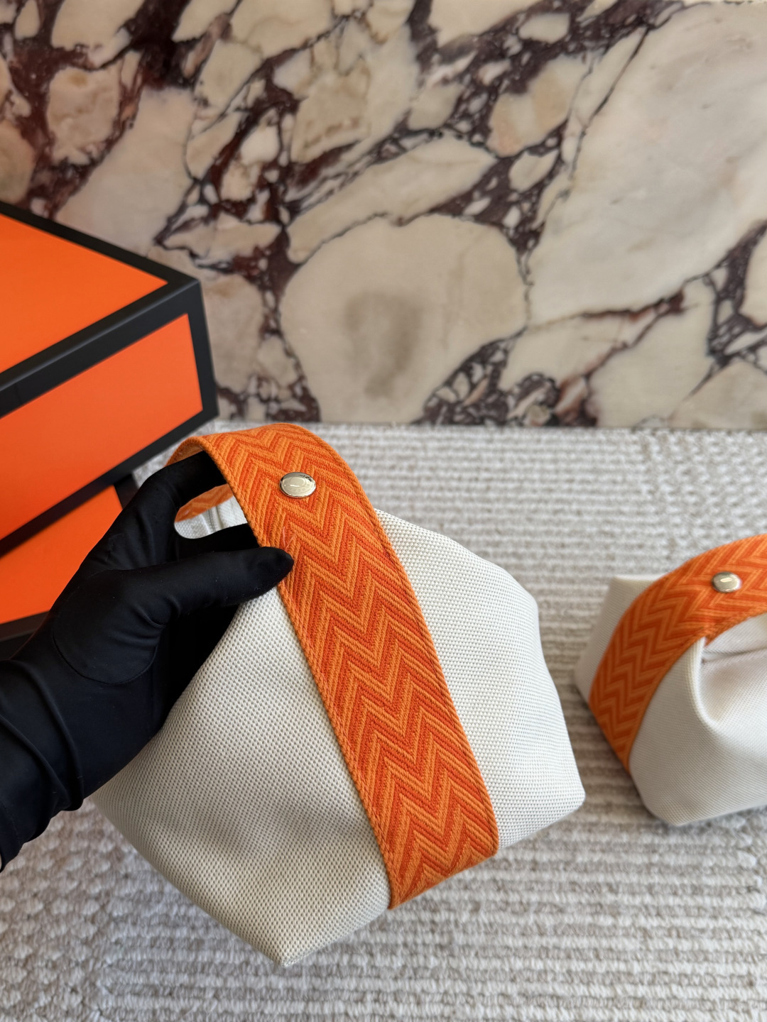 Hermes Bride-a-Brac Beige Orange canvas 25x15cm travel everyday