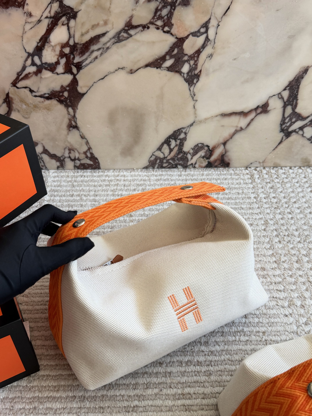 Hermes Bride-a-Brac Beige Orange canvas 25x15cm travel everyday