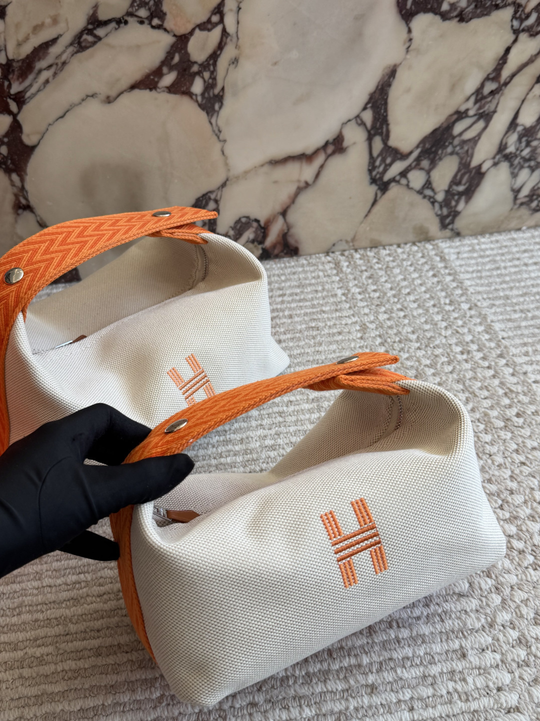 Hermes Bride-a-Brac Beige Orange canvas 25x15cm travel everyday