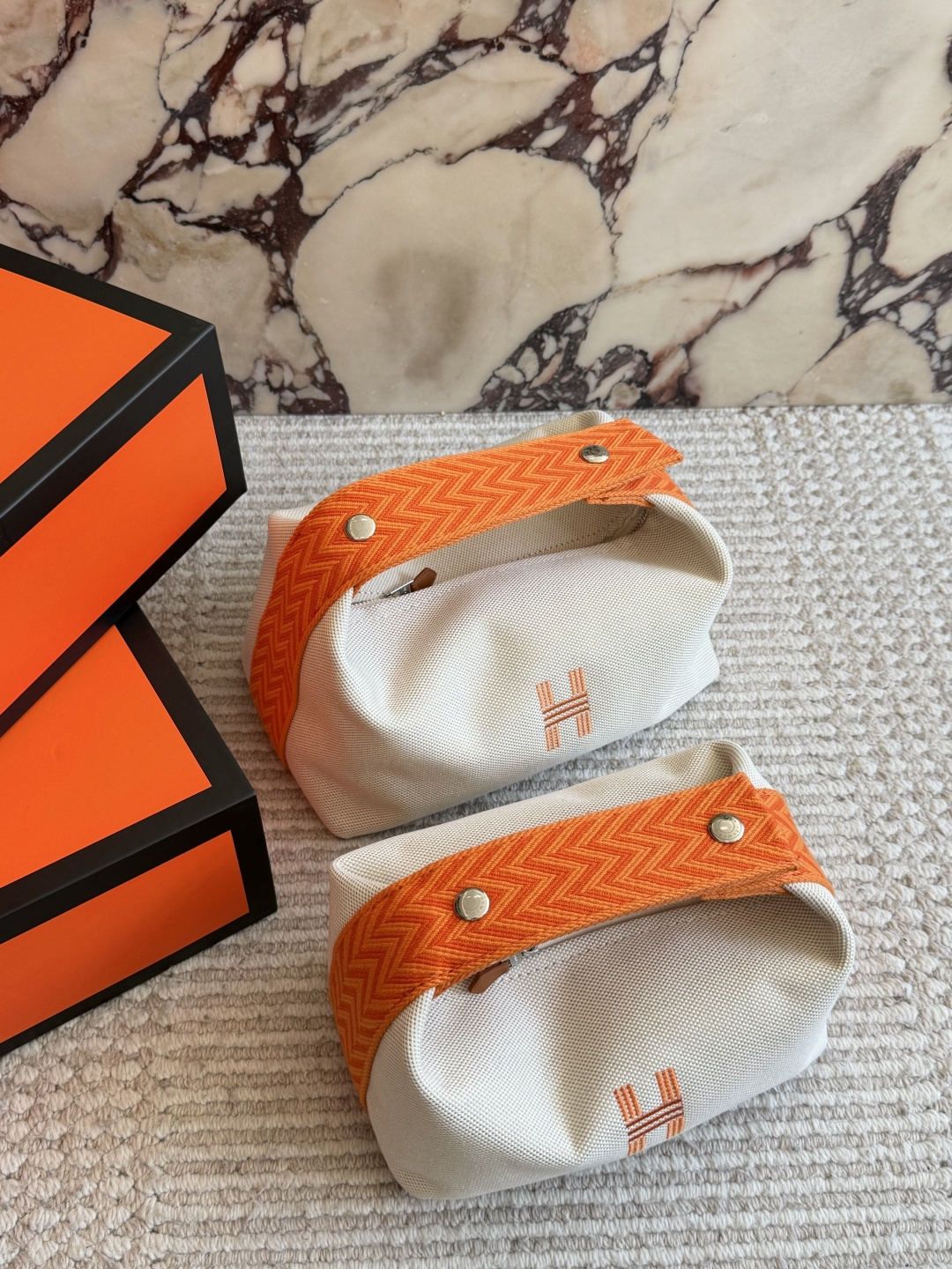 Hermes Bride-a-Brac Beige Orange canvas 25x15cm travel everyday