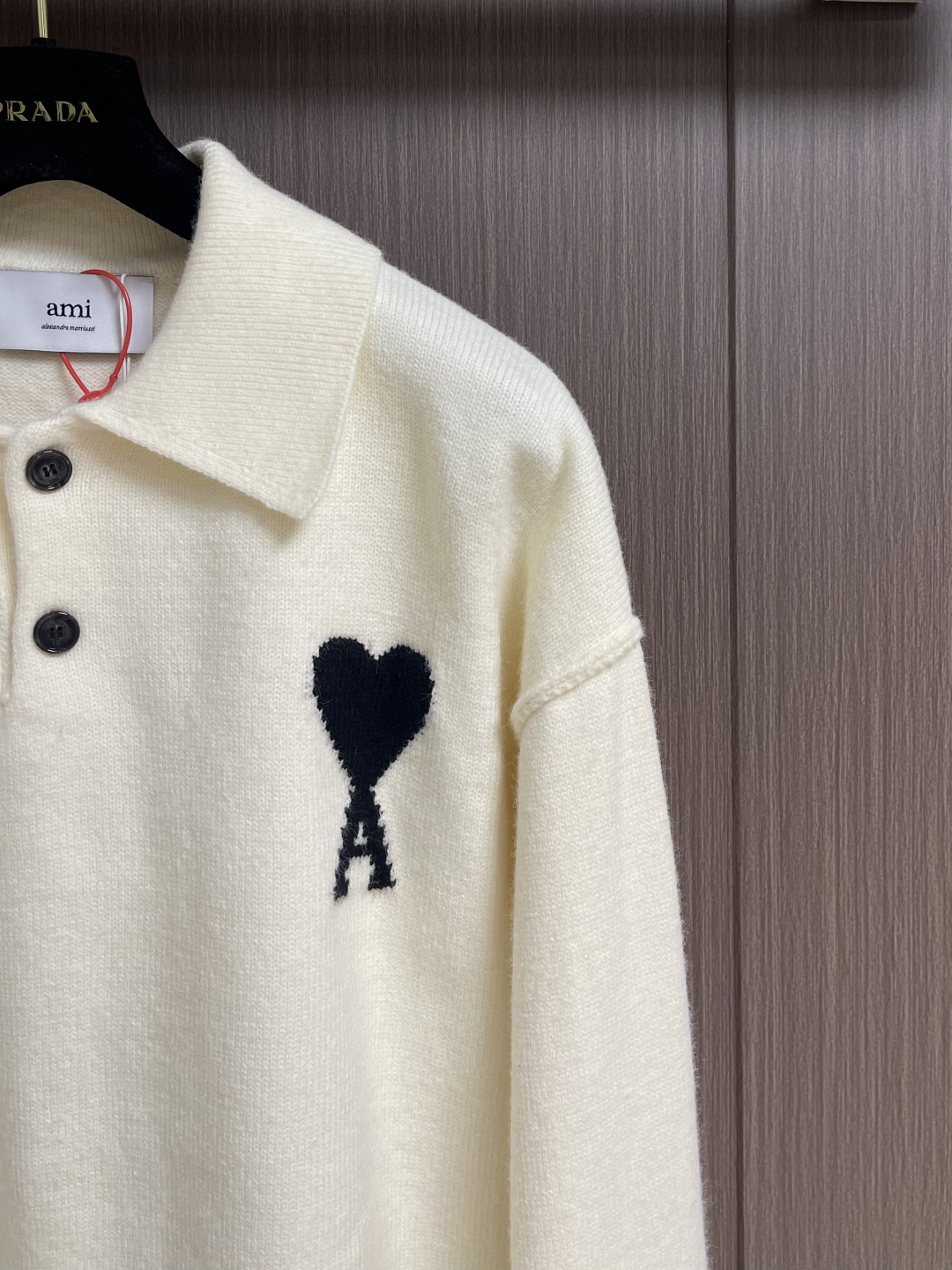 Ami Paris Women's Grey Merino Wool Polo Sweater with Heart Intarsia 5 cmp i1760774058698 9000 0 3