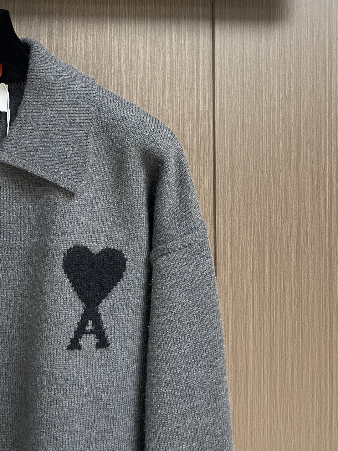 Ami Paris Women's Grey Merino Wool Polo Sweater with Heart Intarsia 5 cmp i1760774099841 2583 0 3