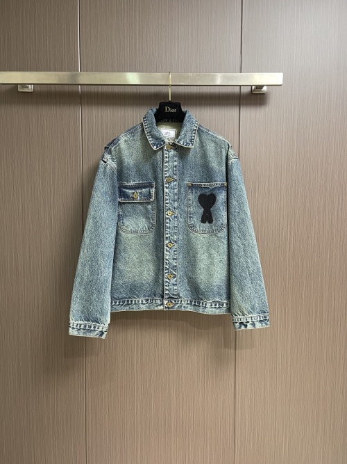 Ami Paris Denim Jacket: Elegant Heart Logo, Deep Blue, Crafted Cotton, S-XL