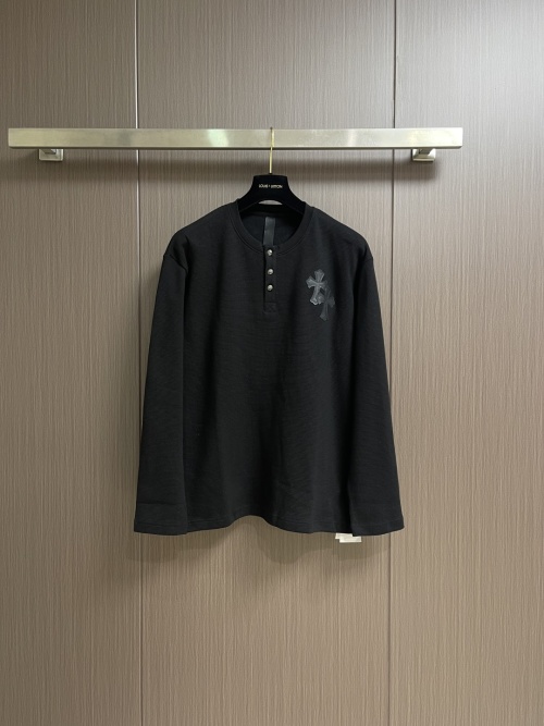 Chrome Hearts Waffle Knit Thermal Long Sleeve T-Shirt with Leather Accents