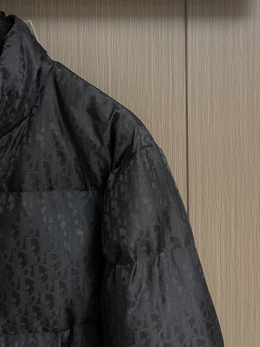 Dior 满印提花立领面包服羽绒外套。面料采用科技提花技术：在面料上应用激光提花技术，使整件凹凸有致，立