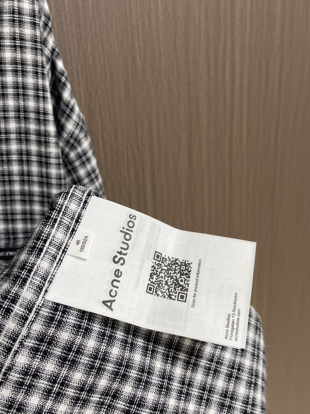 Acne Studios徽标格纹纽扣长袖衬衫，定制经26道缩绒工艺的法兰绒纹理清晰 质感十足 舒适贴肤 