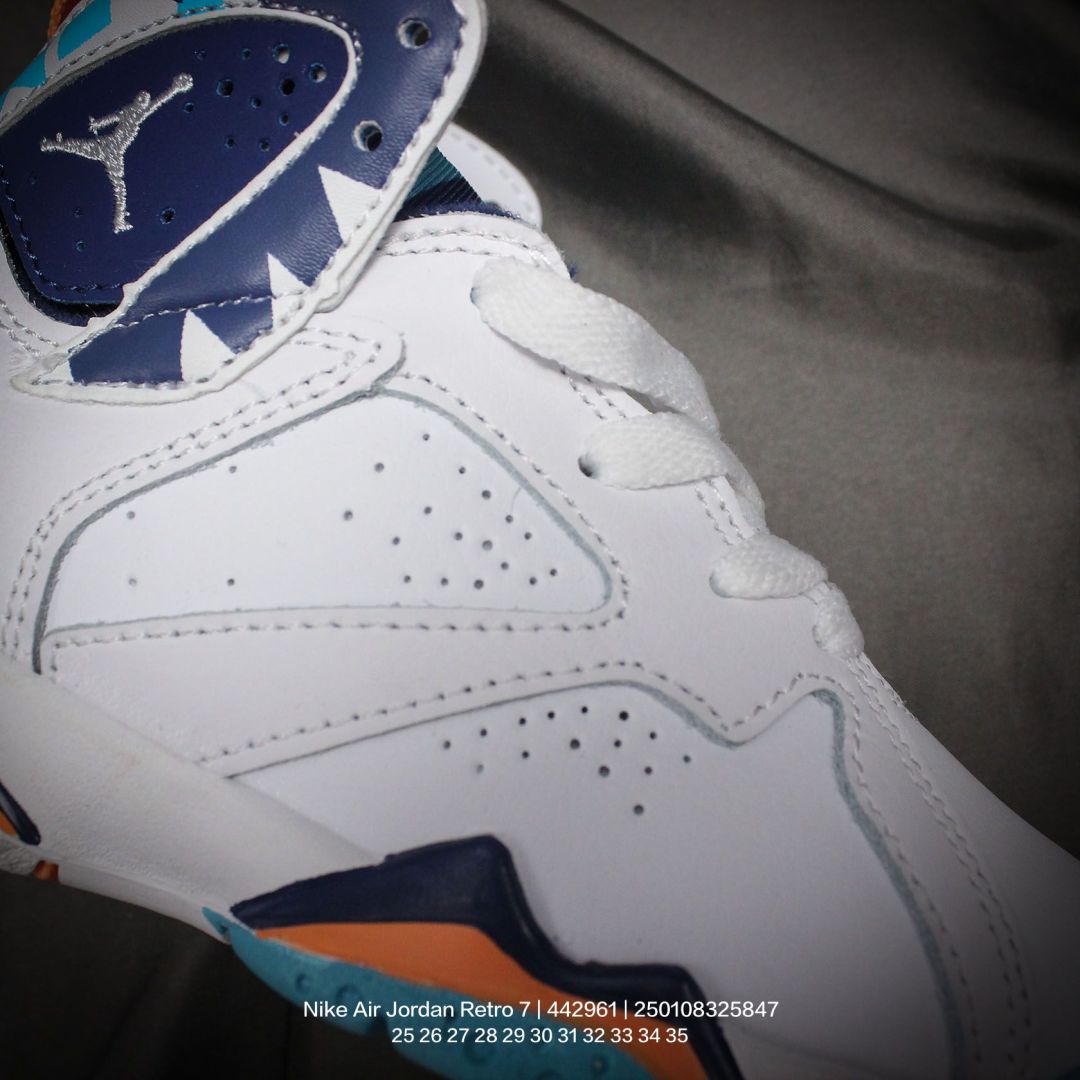 图片[6]-Jordan/乔丹 中大童学生的潮流童鞋❗️潮爹潮妈追寻的单品🎁采用贴膜牛培皮革鞋面材质，中底钢印及缜密拉帮效果❗️耐克乔丹Nike Air Jordan Retro 7乔丹AJ7代中帮复古休闲文化篮球鞋\” 442961 类型：童鞋 尺码：25 26 27 28 29 30 31 32 33 34 35-选品中心