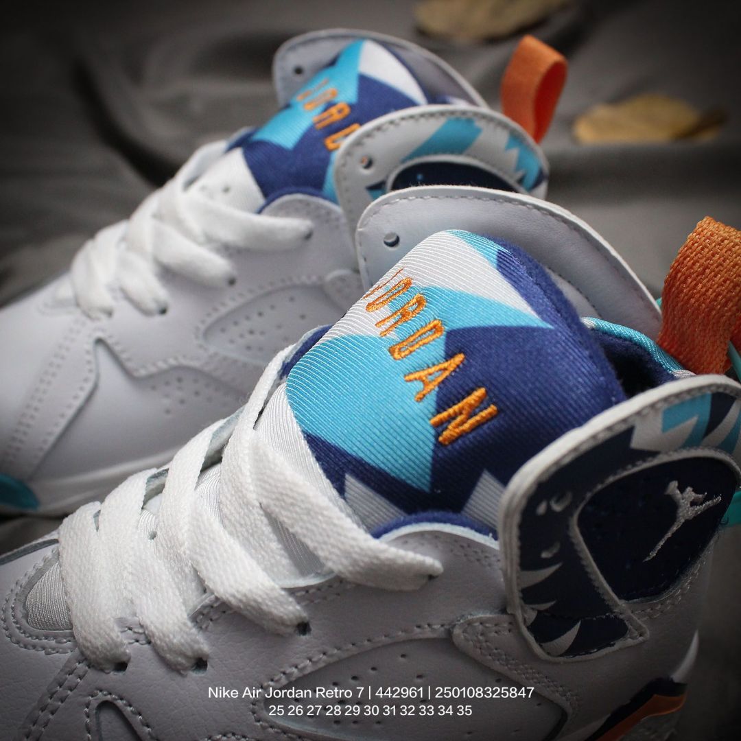 图片[7]-Jordan/乔丹 中大童学生的潮流童鞋❗️潮爹潮妈追寻的单品🎁采用贴膜牛培皮革鞋面材质，中底钢印及缜密拉帮效果❗️耐克乔丹Nike Air Jordan Retro 7乔丹AJ7代中帮复古休闲文化篮球鞋\” 442961 类型：童鞋 尺码：25 26 27 28 29 30 31 32 33 34 35-选品中心