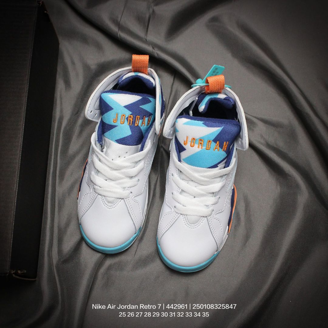 图片[8]-Jordan/乔丹 中大童学生的潮流童鞋❗️潮爹潮妈追寻的单品🎁采用贴膜牛培皮革鞋面材质，中底钢印及缜密拉帮效果❗️耐克乔丹Nike Air Jordan Retro 7乔丹AJ7代中帮复古休闲文化篮球鞋\” 442961 类型：童鞋 尺码：25 26 27 28 29 30 31 32 33 34 35-选品中心