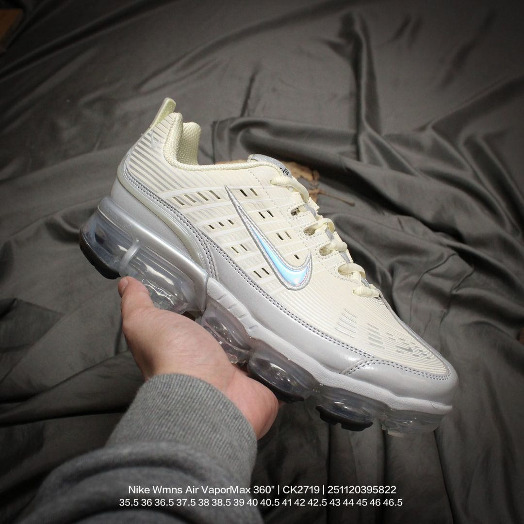 Nike/耐克 💯男女鞋,原楦原纸版开发,移膜漆皮革补强支撑鞋面,全掌气垫回弹大底❗两大气垫翘楚合体,耐克Nike Wmns Air VaporMax 360"Fossil/Summit White/Metallic Silver"VM360混合全掌气垫休闲运动慢跑鞋 CK2719 类型:男女鞋 编码:251120395.822