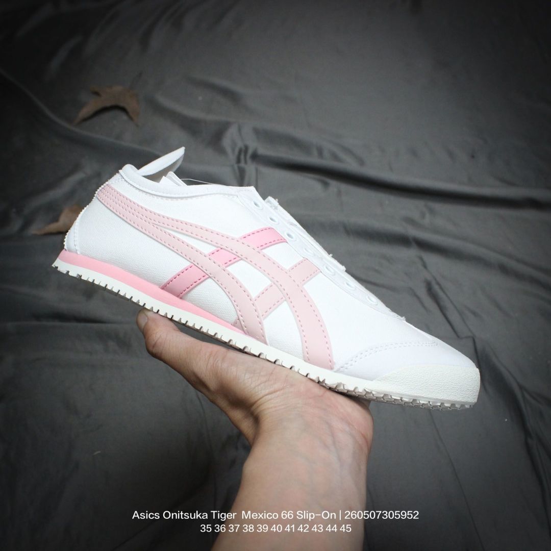 Asics/亚瑟士 原楦原档案数据开发纸版,采用原厂一致全工艺涤纶加密帆布面料舒适透气,超国标含胶率耐磨防滑RB大底❗️日产经典老牌-鬼塚虎/Onitsuka Tiger Mexico 66 Slip-On 墨西哥一脚蹬松紧带系列复古经典百搭休闲帆布慢跑鞋 蓝天 类型:男女鞋 编码:260507305.952