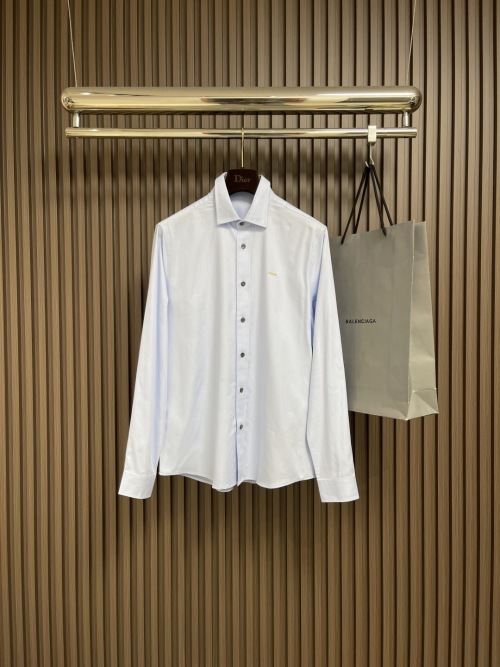 Dior Men's Sky Blue Cotton Long Sleeve Shirt with Embroidered Logo 1 Dior Men's Sky Blue Cotton Long Sleeve Shirt with Embroidered Logo