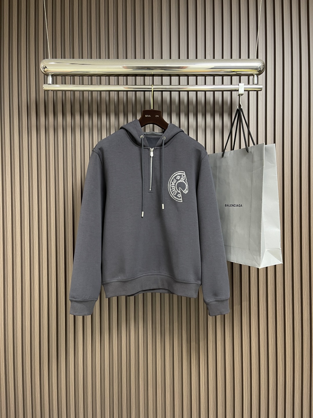 Balenciaga Gray Cotton Hoodie with Paris Logo Embroidery - Relaxed Fit 2 cmp i1755517131208 2871 0 0