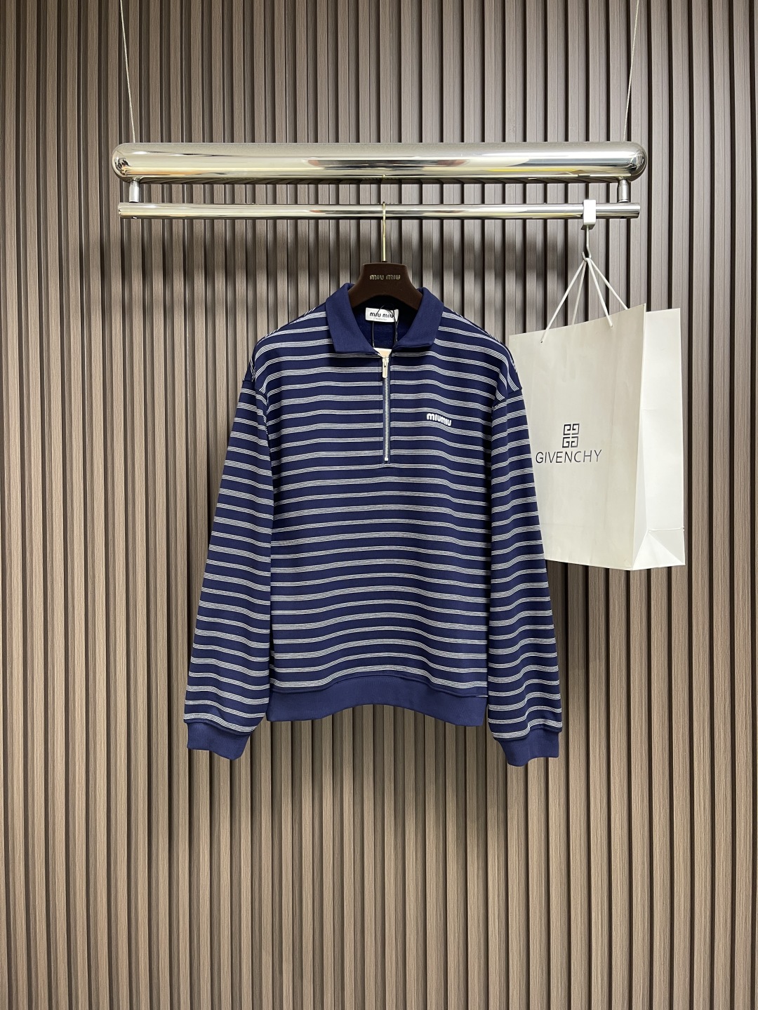 Miu Miu 2025SS Blauw-Wit Gestreept Sweatshirt, Luxe Dameskleding, Maat 36-42
