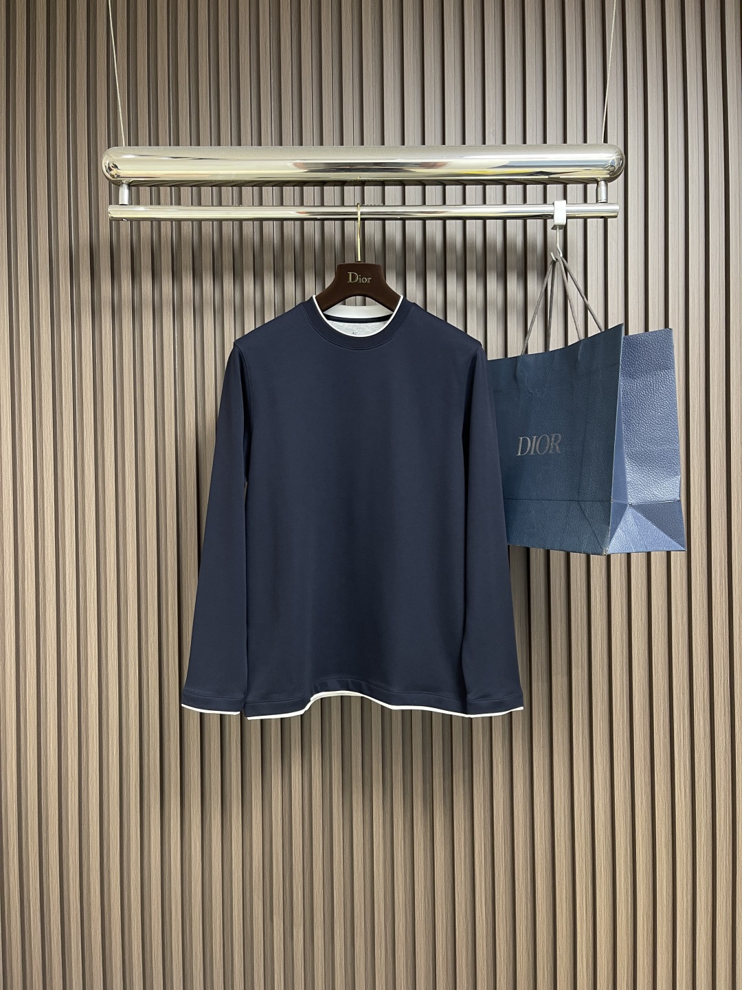 Dior Navy Blue Long Sleeve T-Shirt with White Trim Accents - Elegant Casual 2 cmp i1755872879873 6891 0 0