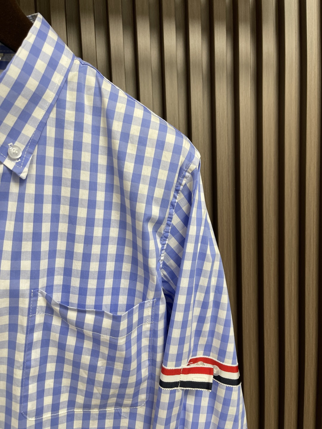 🛒🛒THOM BROWNE TB经典双袖织带色织格子长袖衬衫 面料采用高定色织定制100％新疆长绒棉深蓝