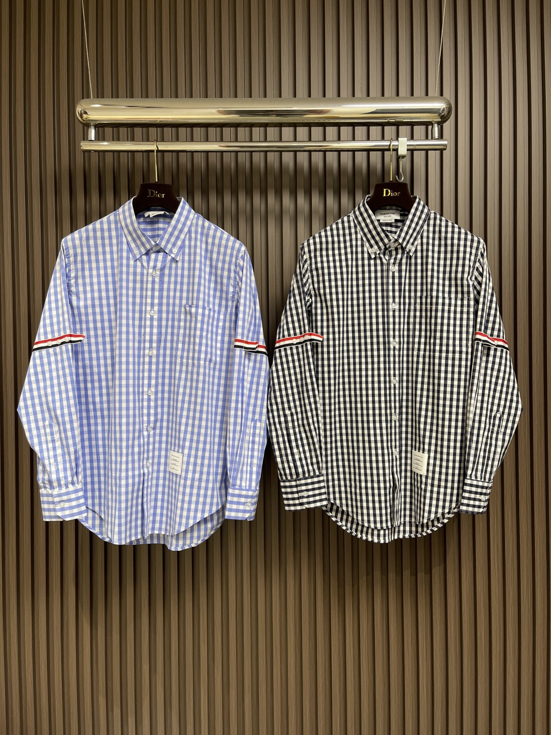 🛒🛒THOM BROWNE TB经典双袖织带色织格子长袖衬衫 面料采用高定色织定制100％新疆长绒棉深蓝