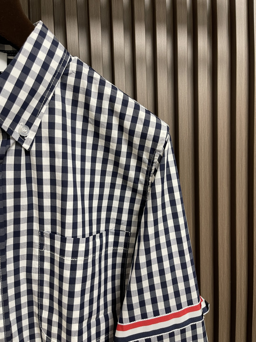 🛒🛒THOM BROWNE TB经典双袖织带色织格子长袖衬衫 面料采用高定色织定制100％新疆长绒棉深蓝