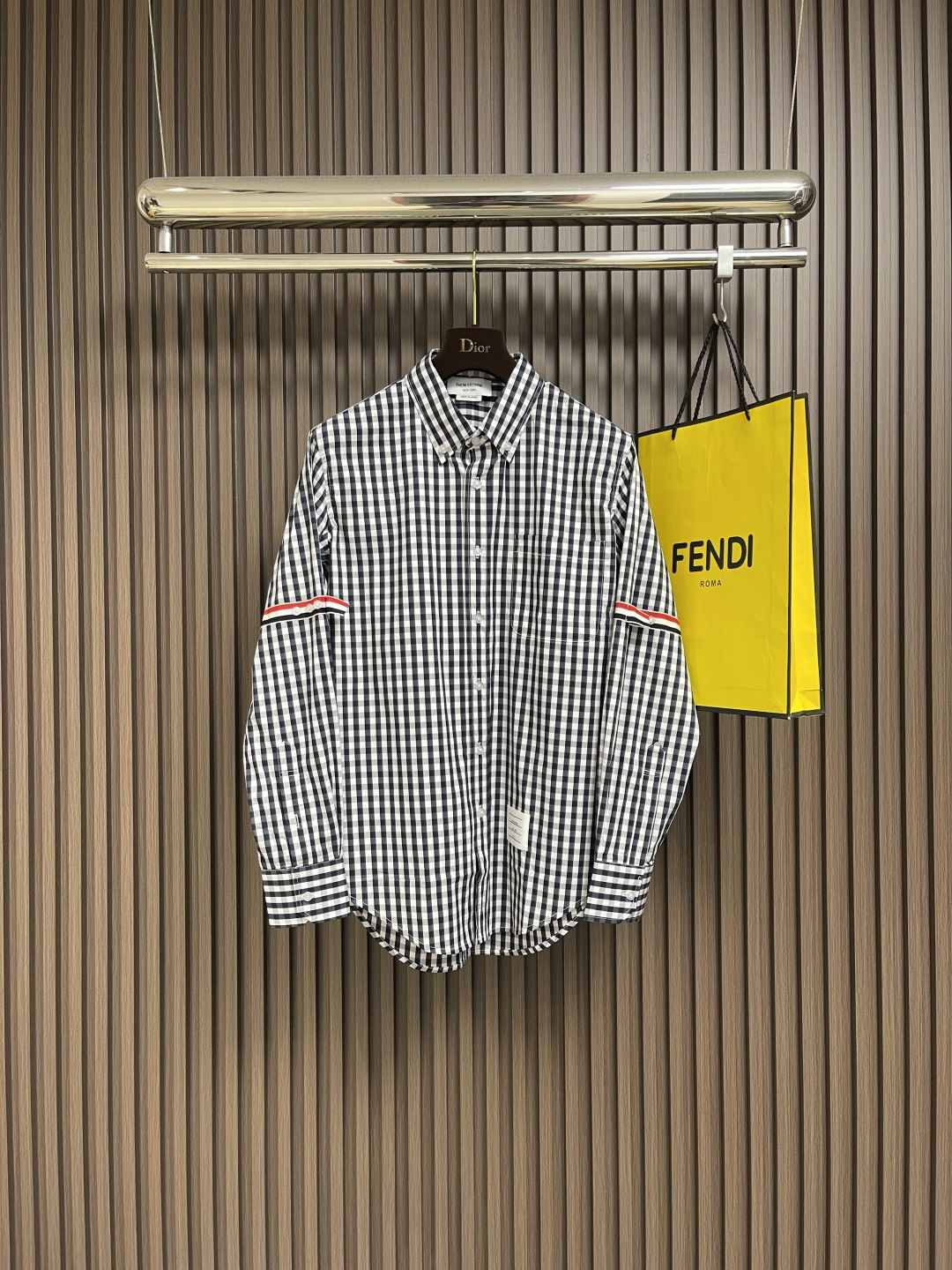 🛒🛒THOM BROWNE TB经典双袖织带色织格子长袖衬衫 面料采用高定色织定制100％新疆长绒棉深蓝