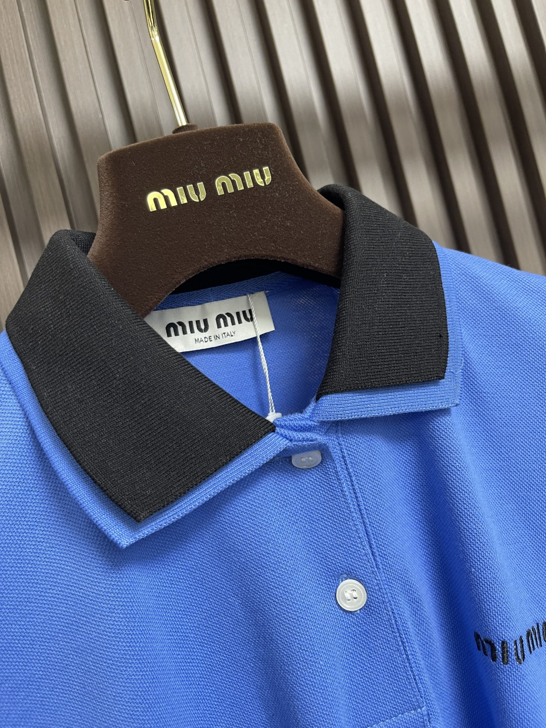 🛒🛒MIUMIU 东京PoPuP限定蓝拼翻领长袖POLO，拆解原版面料定向开发原版一致240克全棉精梳珠
