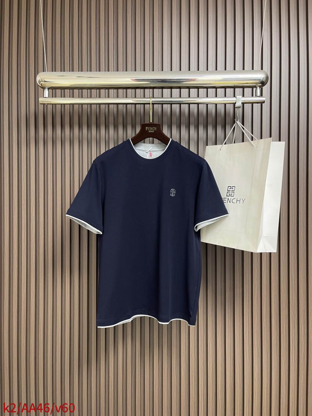 🛒🛒Brunello Cucinelli BC 胸前刺绣假两件圆领短袖T恤，2026SS早春新款短袖 男