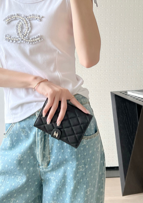 CHANEL Black & Silver Passport Holder with Snap Closure - Stylish & Secure 1 CHANEL Black & Silver Passport Holder with Snap Closure - Stylish & Secure