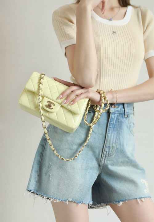 Chanel Classic Flap Mini Bag - Chick Yellow, Pale Gold Hardware, Quilted Leather 1 Chanel Classic Flap Mini Bag - Chick Yellow, Pale Gold Hardware, Quilted Leather