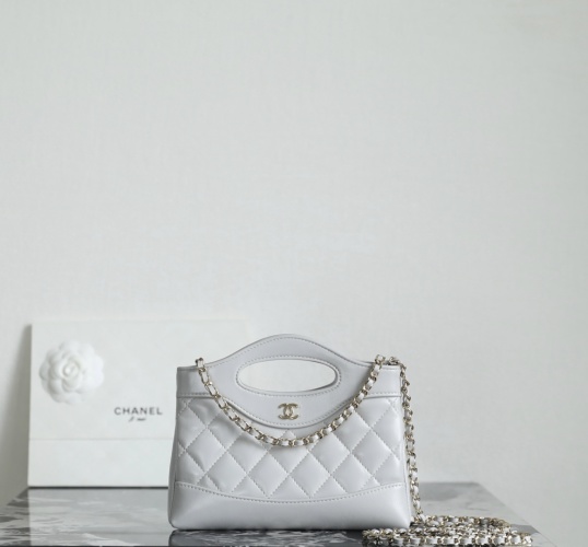Chanel 31 Nano Bag Light Gray Lambskin Leather with Gold-Tone Hardware 1 Chanel 31 Nano Bag Light Gray Lambskin Leather with Gold-Tone Hardware