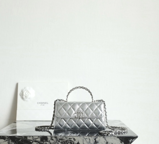 Chanel Mini Kelly Handbag Silver Metallic Leather Crossbody Bag 1 Chanel Mini Kelly Handbag Silver Metallic Leather Crossbody Bag