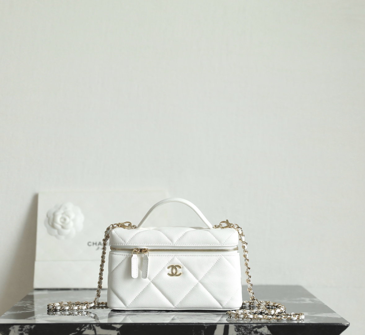 CHANEL White Impala Leather LP Lunch Box Bag with Gold Hardware