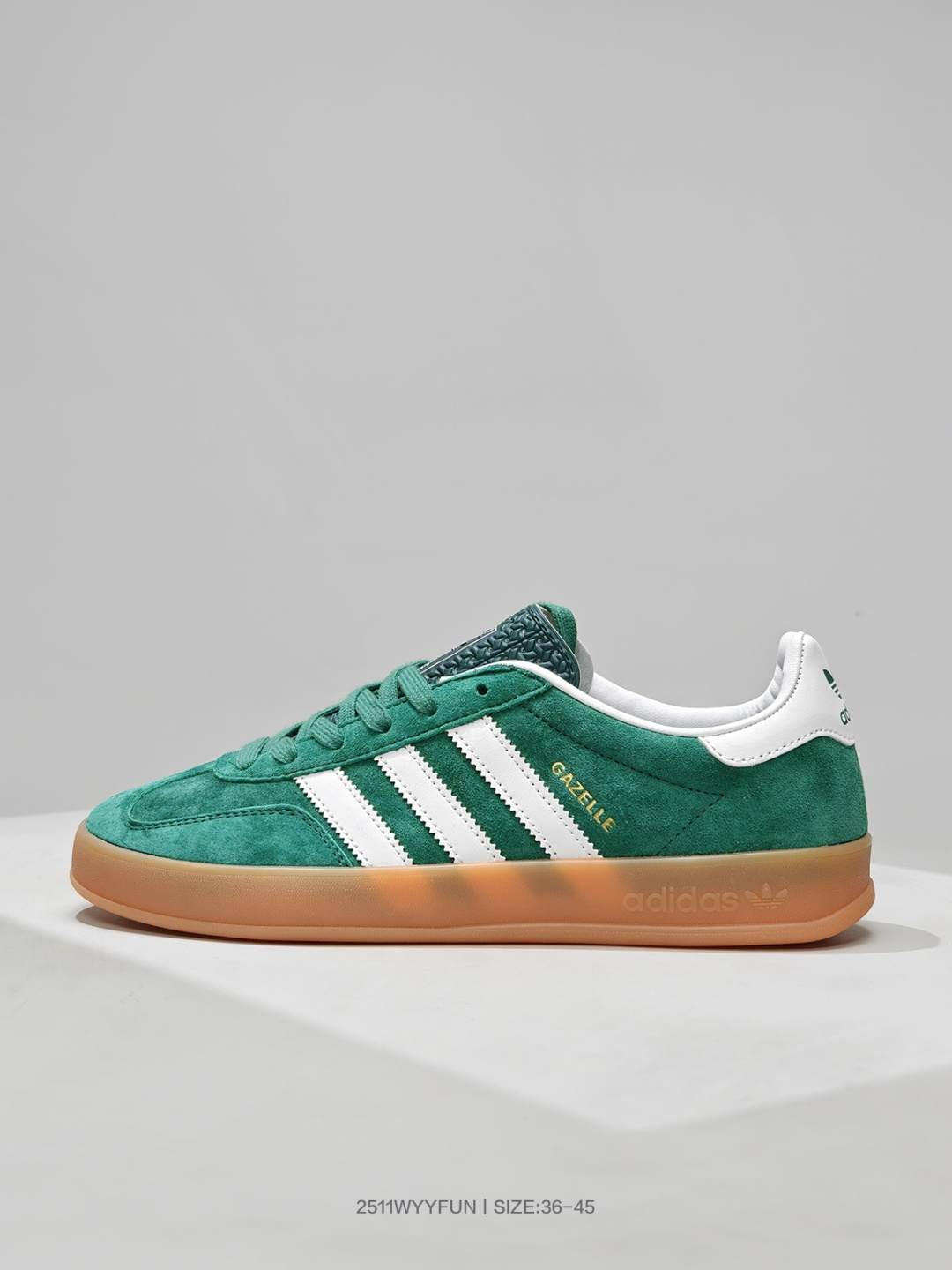 🈴💰100
阿迪达斯 Adidas Originals Gazelle Indoor 复古三叶草防滑透明橡胶板鞋经典运动鞋  IG1596

码数：36 37 38 39 40 41 42 43 44 45
编号：2511WYYFUN