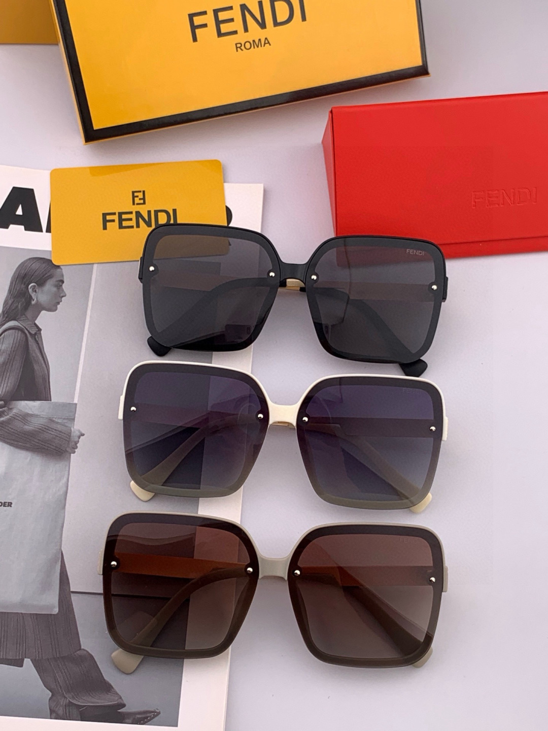 🔺 【芬迪】2025开春新款 潮流爆款 时尚方框偏光太阳镜 高品质 佩戴舒适 网红潮款墨镜 女士高清偏光