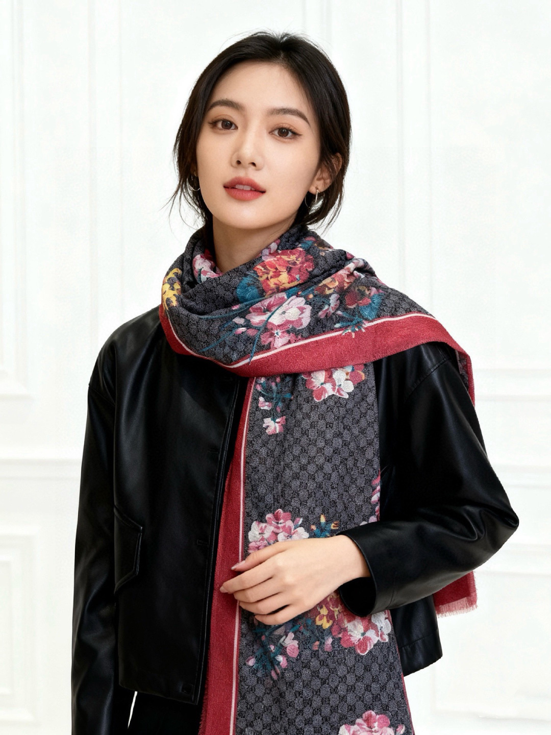 Gucci花卉羊绒围巾~超级抬气色！高级女人味！】羊绒围巾也能这么美！！！Gucci这款双面花卉羊绒围巾