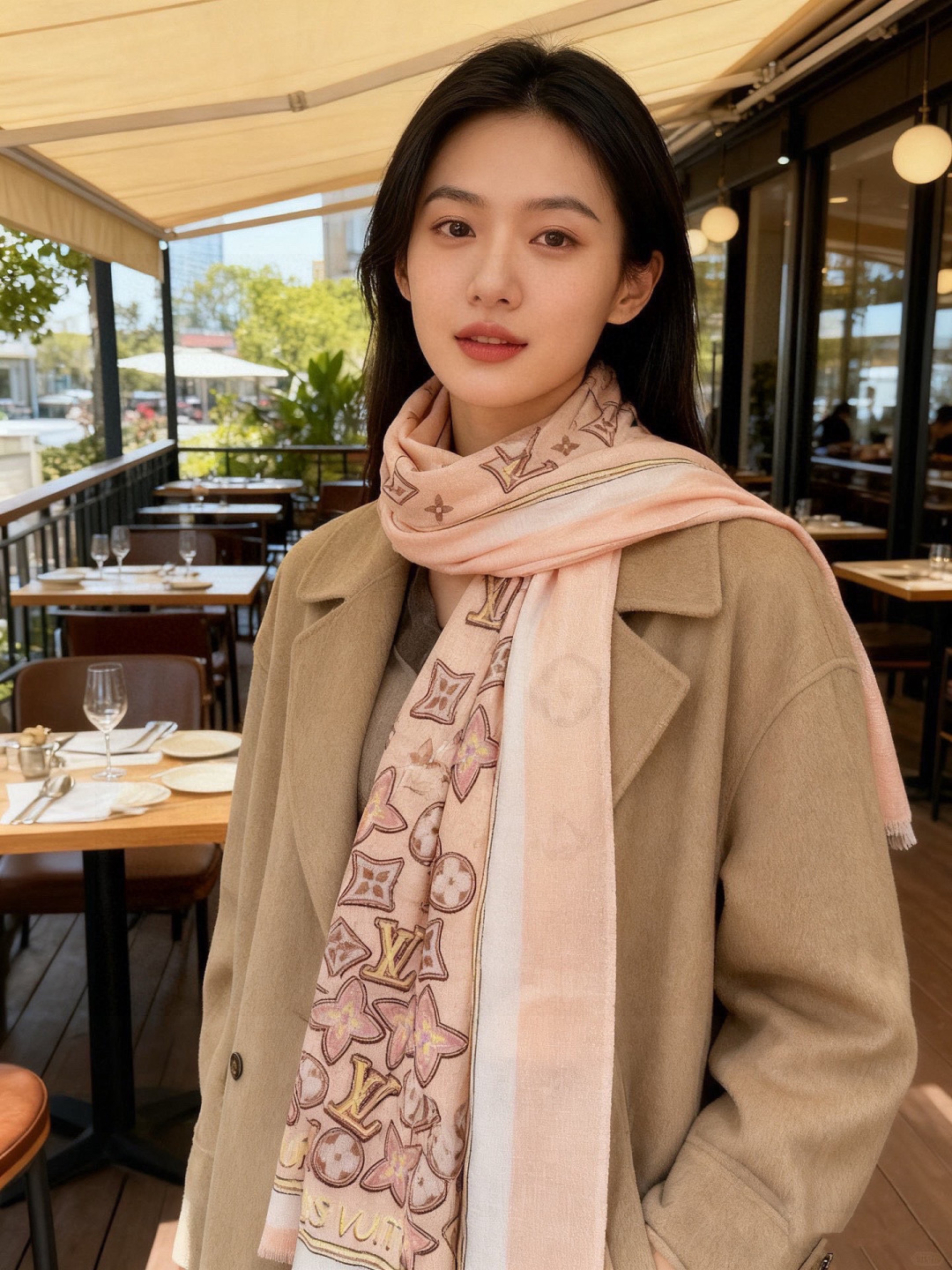 会发光发亮的围巾and Away 系列，致意路易威登的旅行传承。描绘 Monogram 载着路易威登手袋