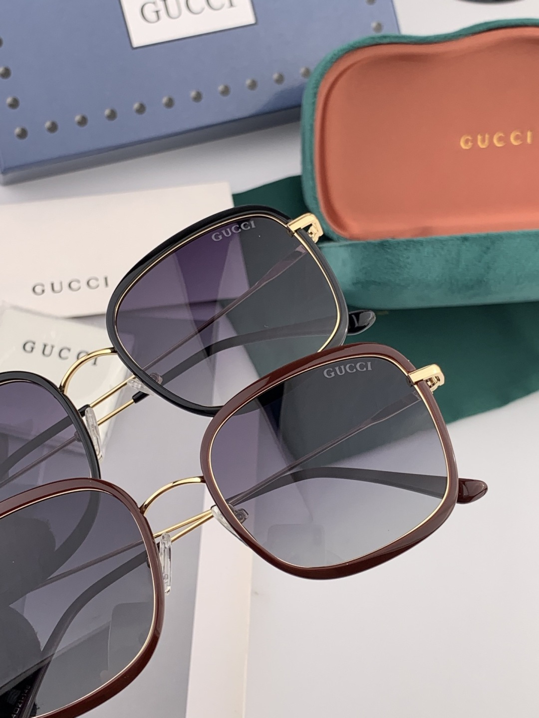 GUCCI 2025开春新款 最新款方框太阳镜 各路网红纷纷带起气场满分‼️ 俏皮甜美.上脸效果更佳.金